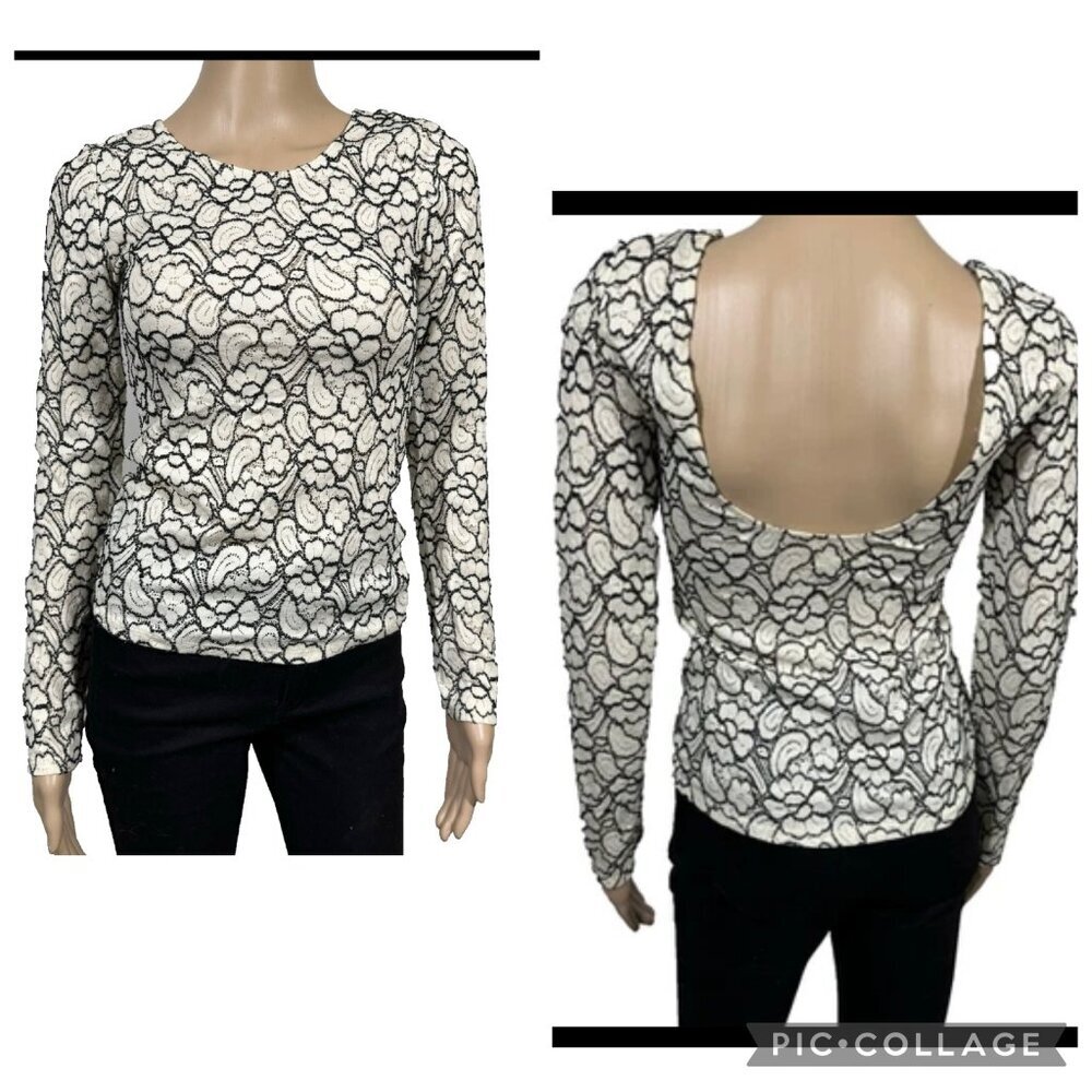 Silence + Noise Womens Lace Top size M White Black